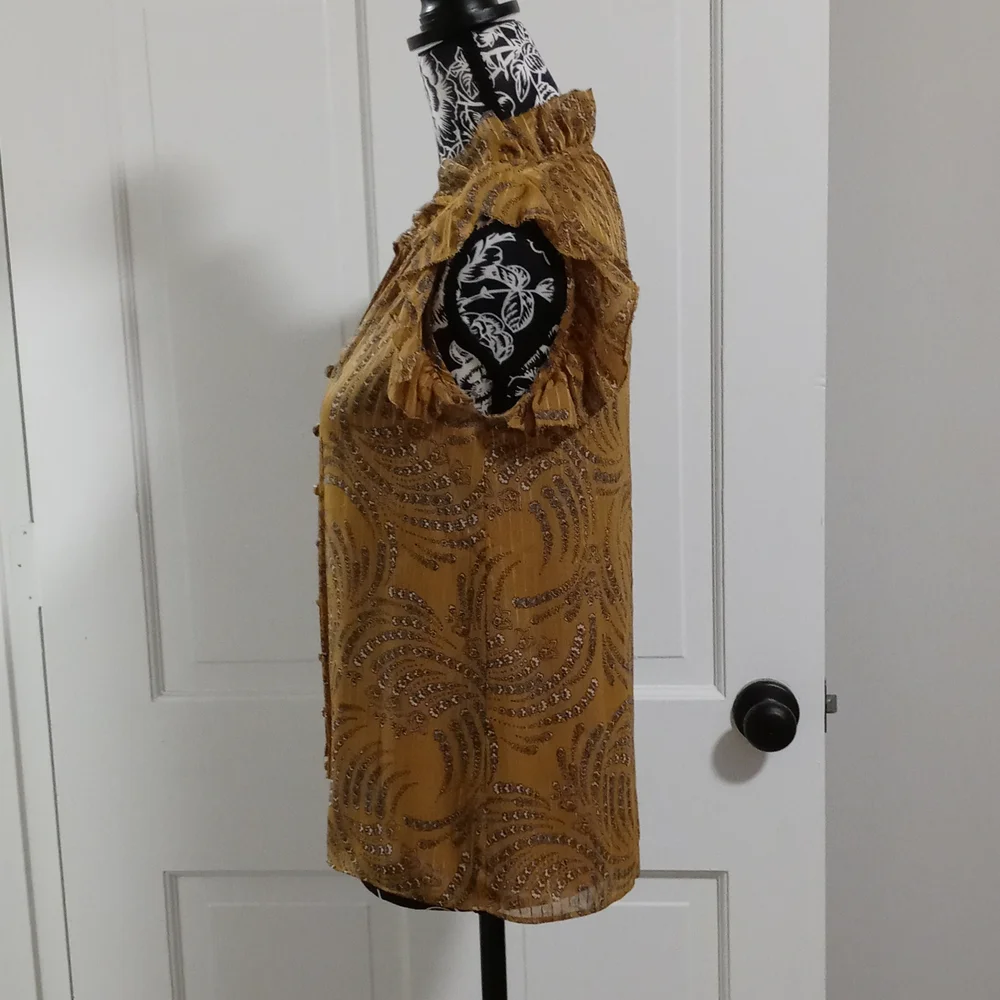 🍁Ann Taylor🍁 - Floral Ruffle Neck Tie Shell Top - Picture 5 of 12